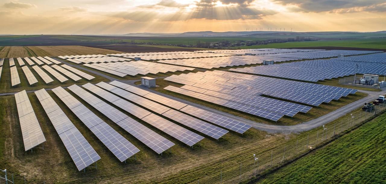 aerial view of commercial solar array